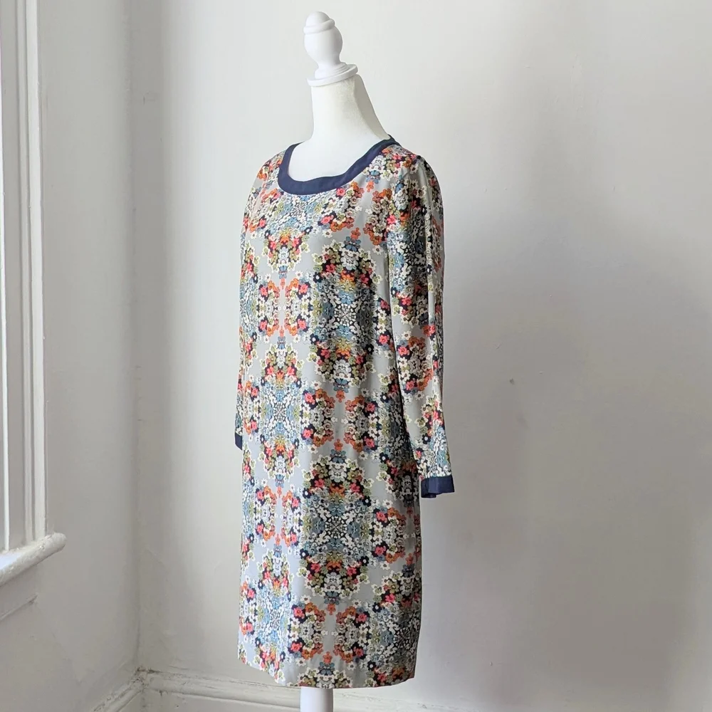 J.Crew Misty Fog 100% Silk Floral Shift Mini Dress 4